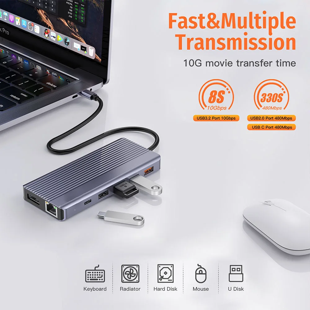 Imagem -04 - Getatek 13 em Docking Station para Duplo 4k60hz Hdmi-compatível dp Usb 3.2 Hub Ethernet pd 100w Adaptador Usb c Hub para Macbook Pro