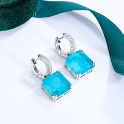 925 Sterling Silver High Quality Emerald Gemstone Earrings Paraiba Square Earrings Party Birthday Jewelry Wholesale