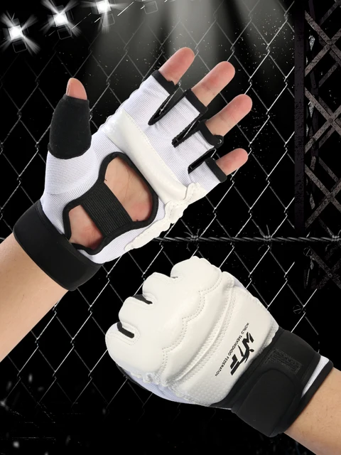 Wysokiej jakości rękawice do kickboxingu Rękawice MMA Muay Thai Trening Bokserski Sprzęt Walki Pół Rękawice PU Skóra Czarny Sprzęt Bokserski