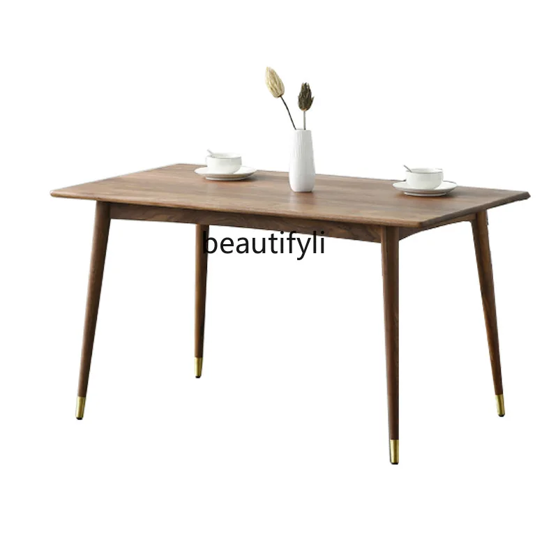 North America Black Walnut Dining Tables and Chairs Set Nordic Solid Wood Western-Style Dining Table Rectangular Dining Table