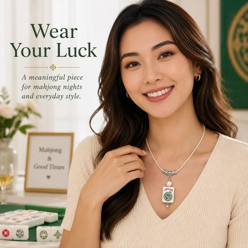 Mahjong Joker Tile Pendant Necklace for Women Men Lucky Waterproof Resin Mahjong Pendant Trendy Fashion Jewlery Gifts