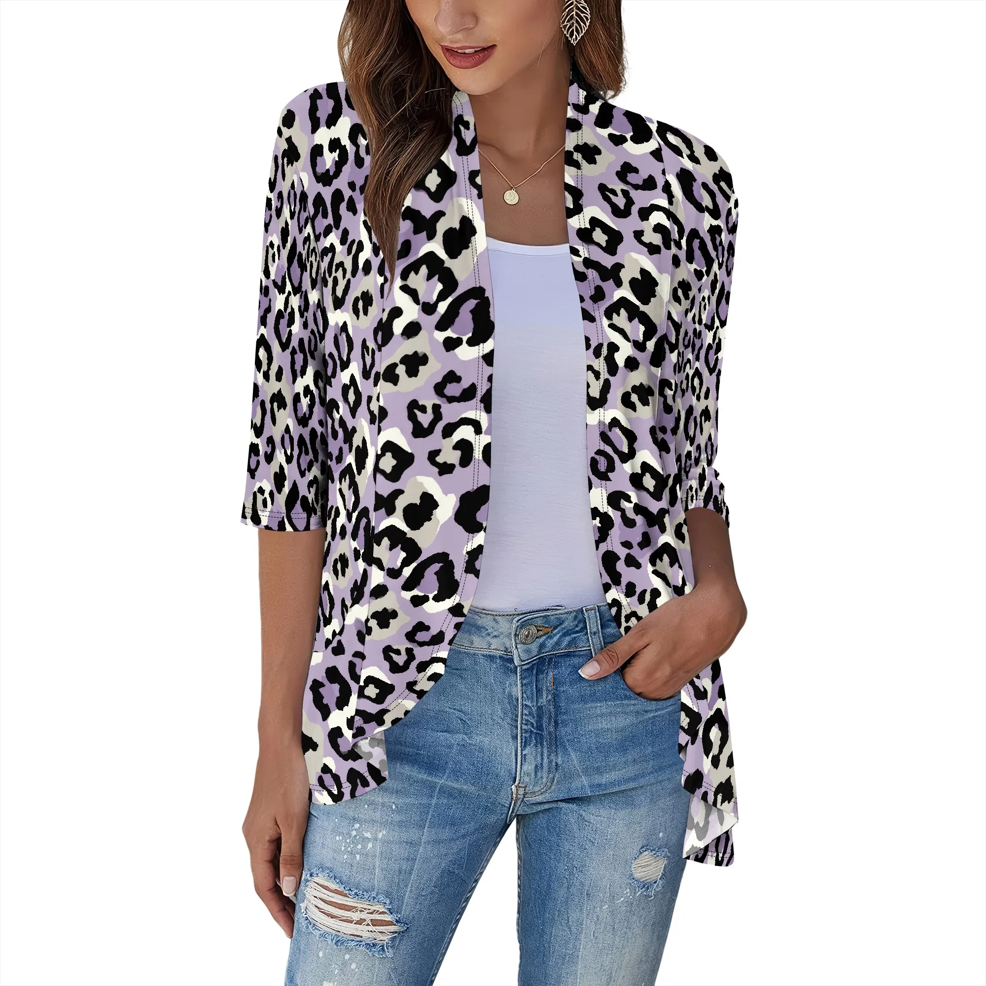 

Women Floral Print Lightweight Kimono Cardigan Short Sleeve Loose Beach Wear Cover Up Blouse Top