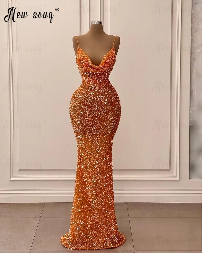 Spaghetti Straps African Bling Bling Party Gowns Stunning Sexy Night Cocktail Dresses Formal Evening Dresses Custom Made 2023