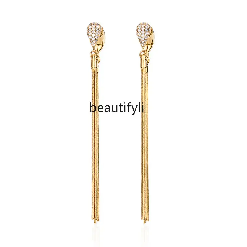 

zq Elegant French Tassel Earrings 925 Silver Ear Studs Earrings Female Fashion Earring Eardrop