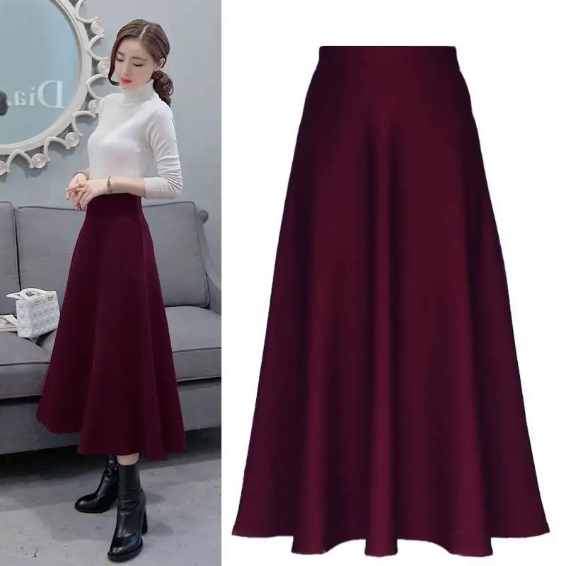 Spring Autumn High Waist A-Line Skirt Slimming Large Swing Gown Half-length Elastic Women's Fashionable Versatile Cotton Skirt