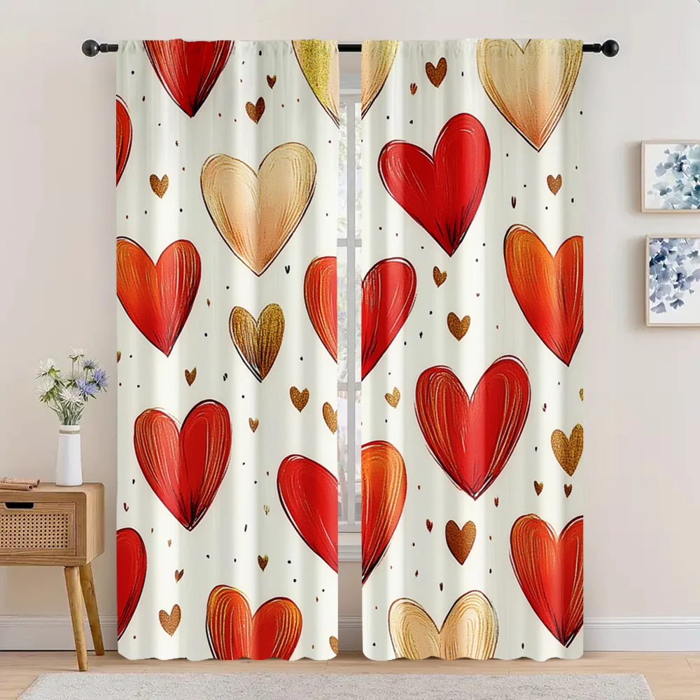 2pc,  Valentine's Day Drapes Romantic Love Hearts Versatile Polyester,Without Electricity Birthday Party Applies to Indoor