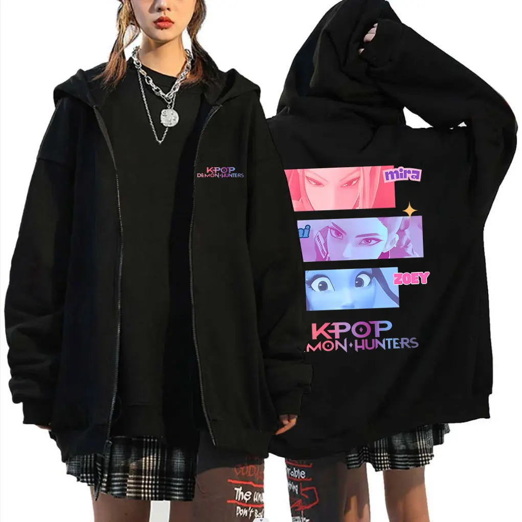 

Movie KPop Demon Hunters Rumi Mira Zoey Graphic Zipper Hoodie Men Women Fashion Casual Fleece Zip Up Jacket Cartoon Fans Gift