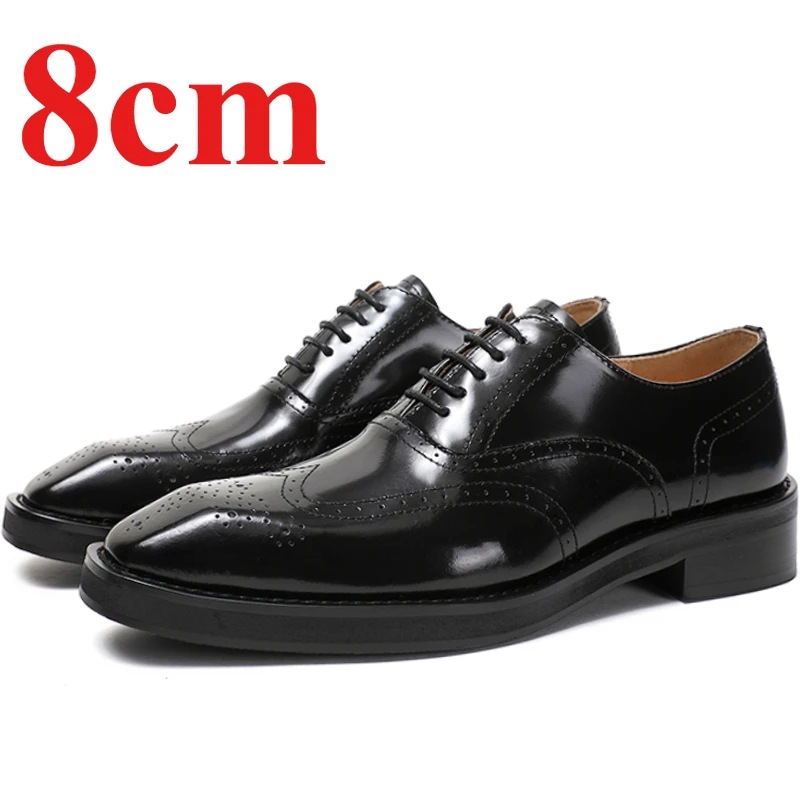 

British Hand-sewn Carved Dress Shoes for Men's Genuine Leather Increased 6cm Goodyear Casual Oxford Shoes Wedding Elevated Shoes