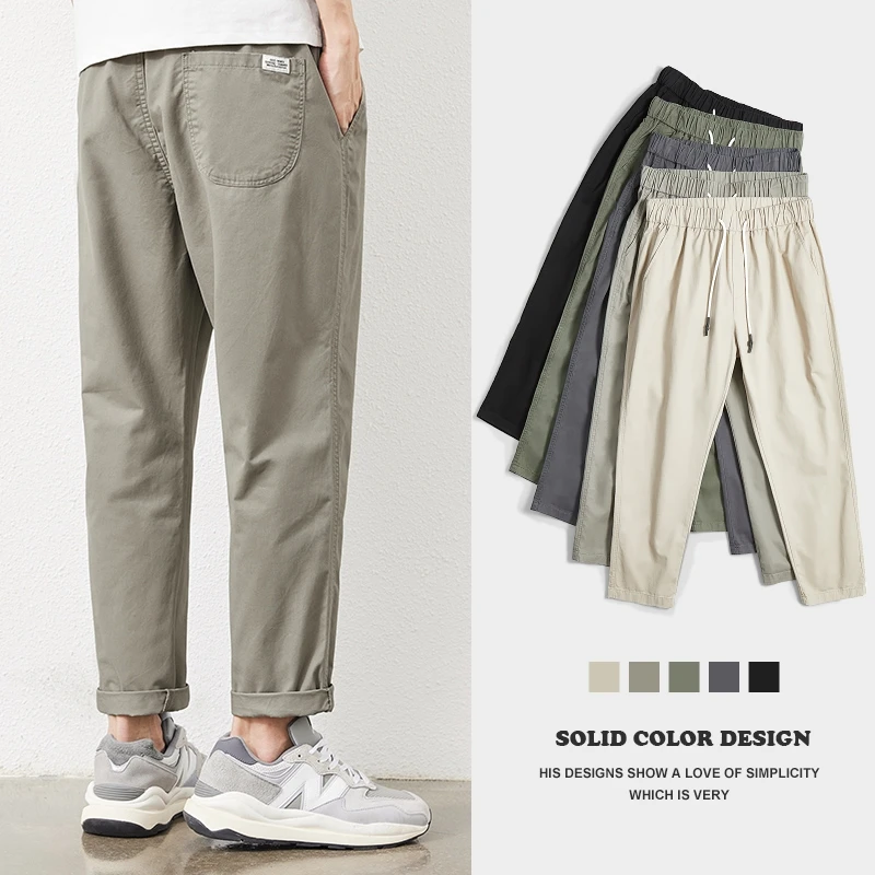 

Мужские повседневные летние тонкие девятисекционные прямые брюки из чистого хлопка, модные брендовые универсальные хлопковые брюки свободного покроя