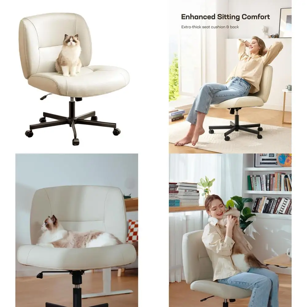 

Стул крест-накрест с колесами, удобное офисное кресло без подлокотников с широкой средней спинкой, устойчивое к царапинам кожаное настольное кресло с перекрестными ножками из ПВХ,