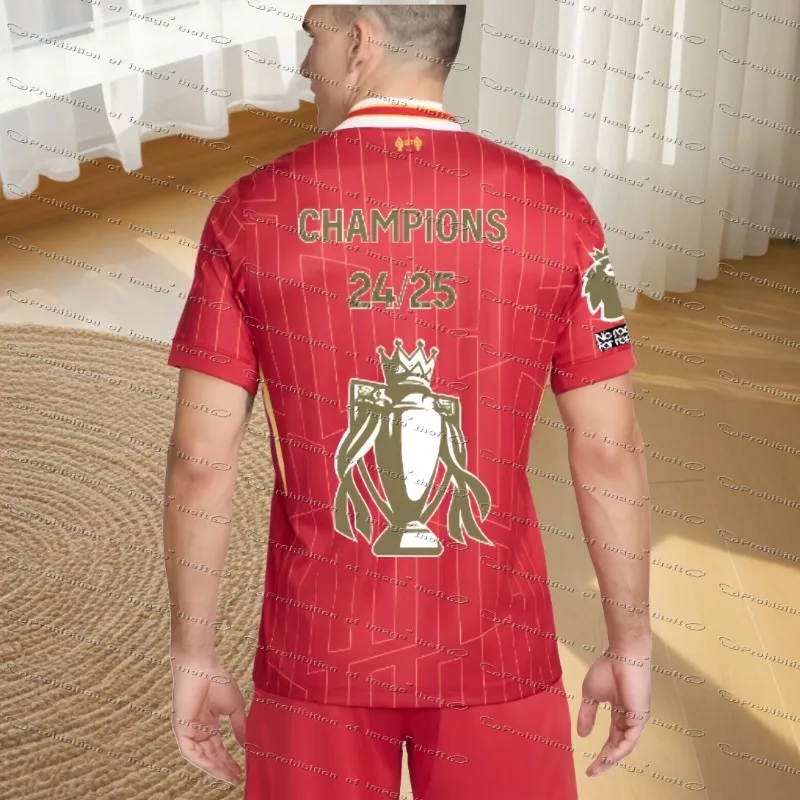 

Mens CHAMPIONS 24_25 &Gold Trophy Short Sleeve Home Football Shirt Moto Training Soccer Uniform Liverpool Breathable Jersey