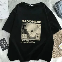 Hiphop Radiohead Print T-Shirt Rockband Vintage Ik Zie Je In Het Volgende Leven Unisex Muziekfans Print Mannen Vrouwen Met Korte Mouwen