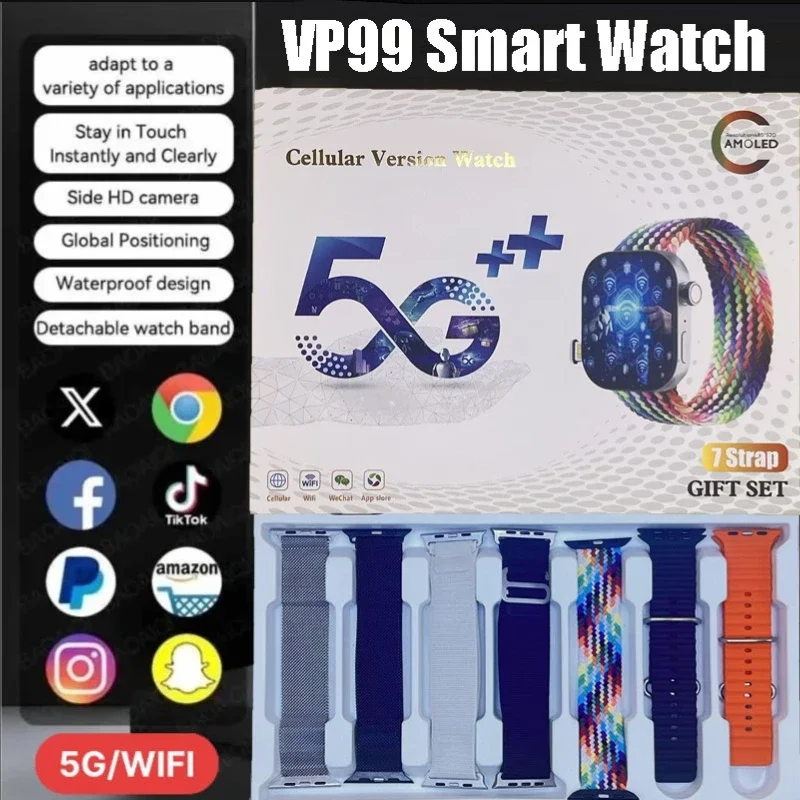 VP99 Smartwatch 4G LTE Android 2.29 بوصة شاشة Amoled ساعة ذكية مع 180 °   كاميرا دوارة Global Talk GPS WIFI فتحة بطاقة Sim