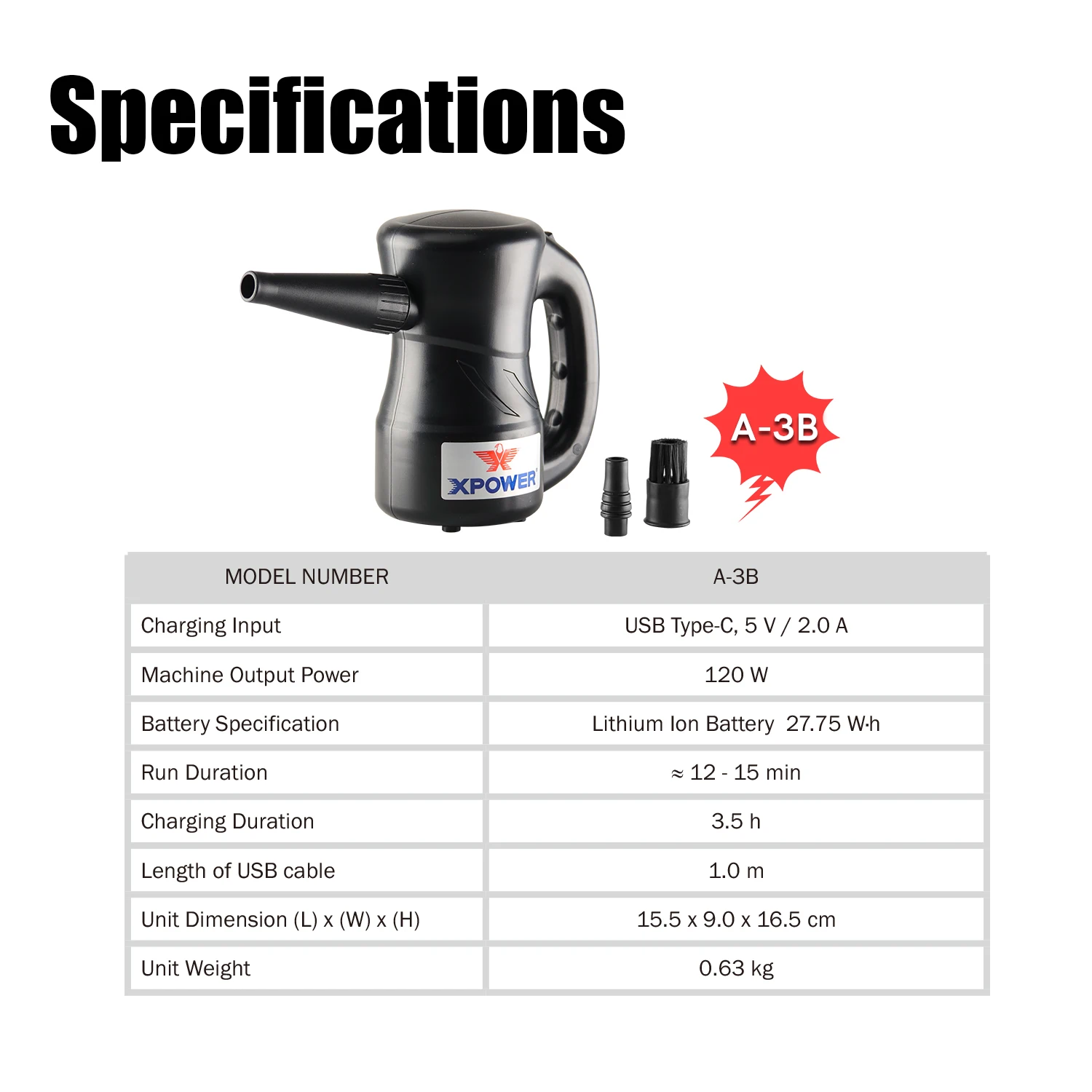 XPOWER A-3B قابلة للشحن الكهربائية منظف بالهواء منفاخ ضغط الهواء الكمبيوتر الأنظف مضخة هواء بطارية نقالة متعددة منفاخ الهواء