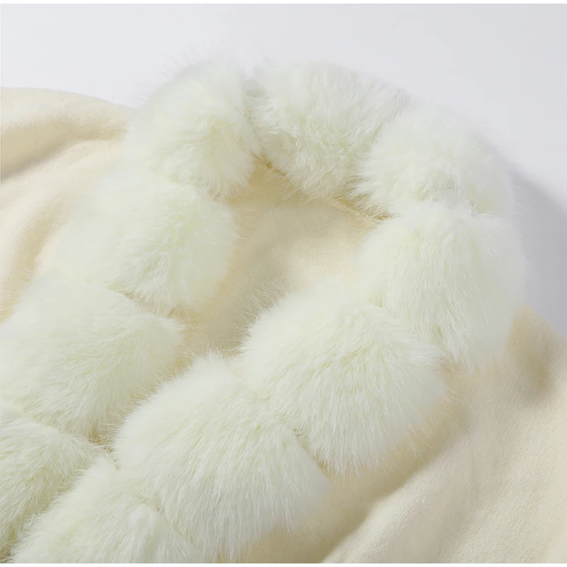 Cable Knit Cardigan with Faux Fur Collar — product details 1