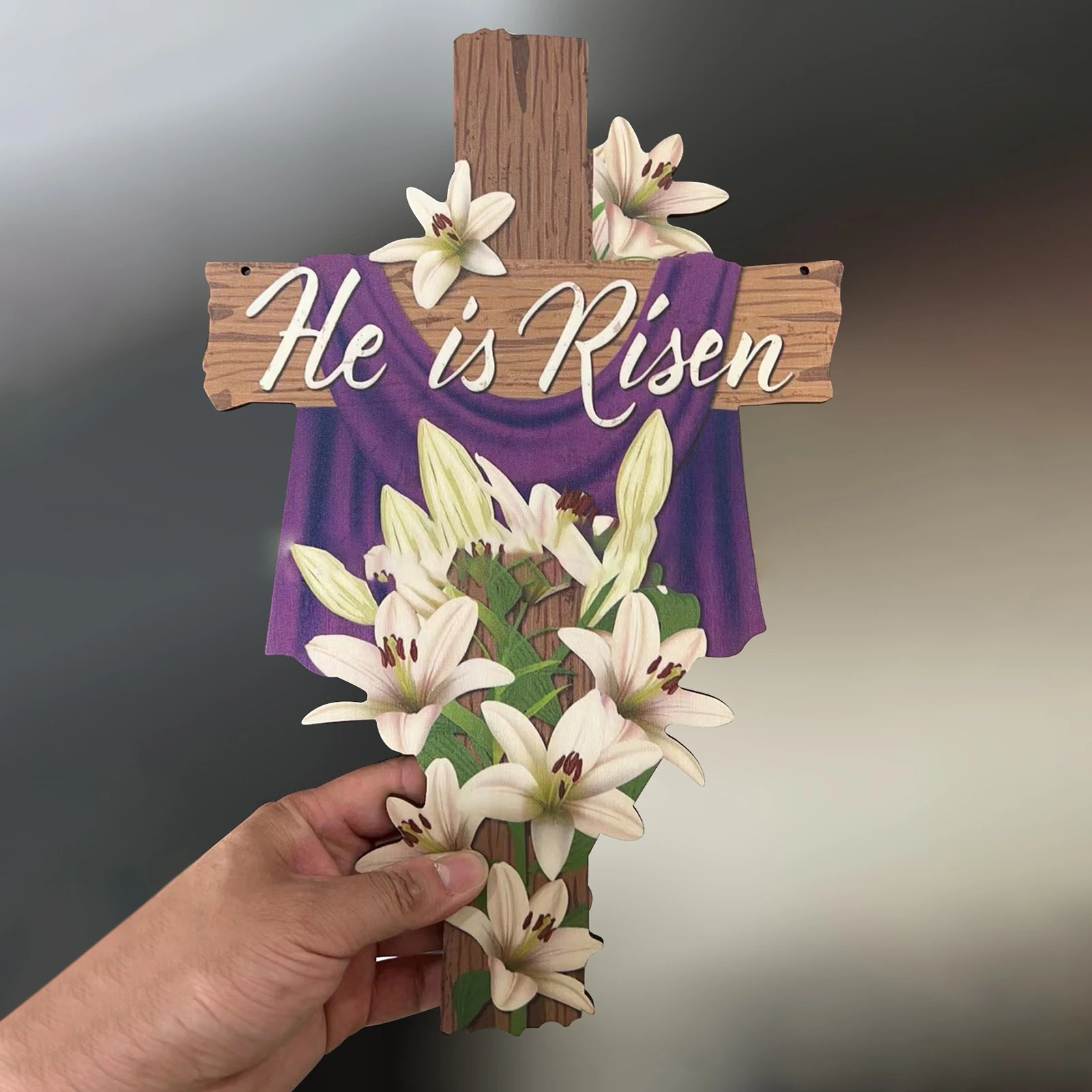 Door Sign Religious Easter Cross Decor Hanging He Is Risen Easter Decorations Wooden Jesus Hanger Home Front Door Porch