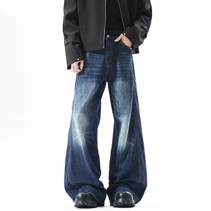 LUZHEN ファッション グラデーション ウォッシュド ルーズ ワイドレッグ デニムパンツ メンズ 2025 新作 ハイ クオリティ シンプル カジュアル ストレート ジーンズ JY3138