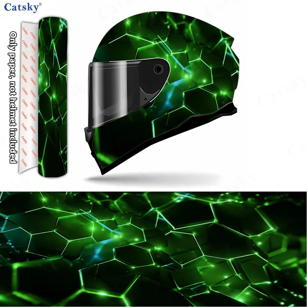 

Green Glow Matrix Helmet Vinyl Wraps, Waterproof Scratch-Resistant Full Face Helmet Decals, Durable PVC Decoration Protection He