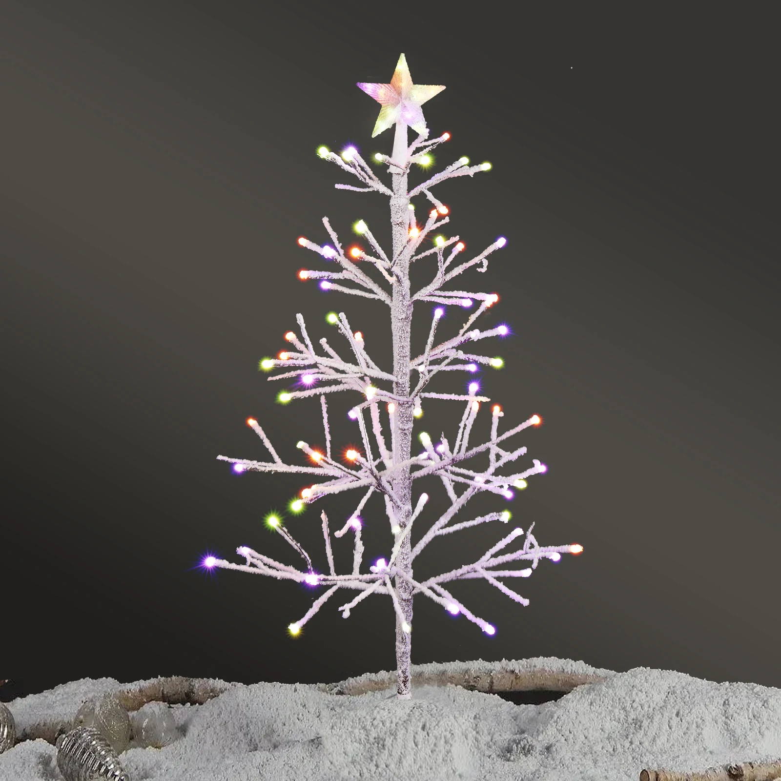 4ft With Stars On Top Snowy Fir Shape Plastic Material 80 Lights Warm Colors Four Colors 8 Modes With Remote Control 80 Branches