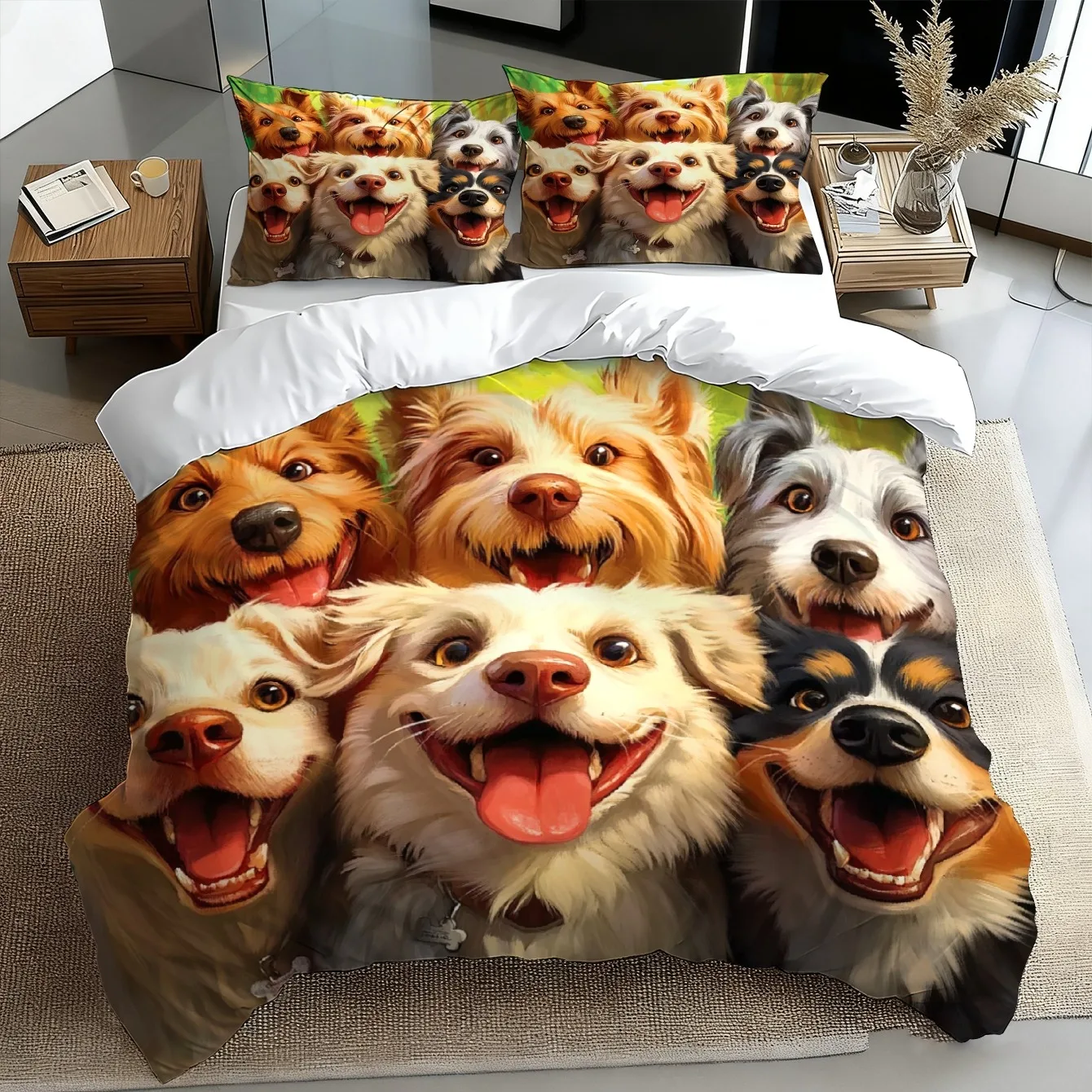 Multi-Color Dog Print Duvet Cover Set Comfortable Bedroom Home Decor Gift for Valentine's Day Christmas Easter Birthday