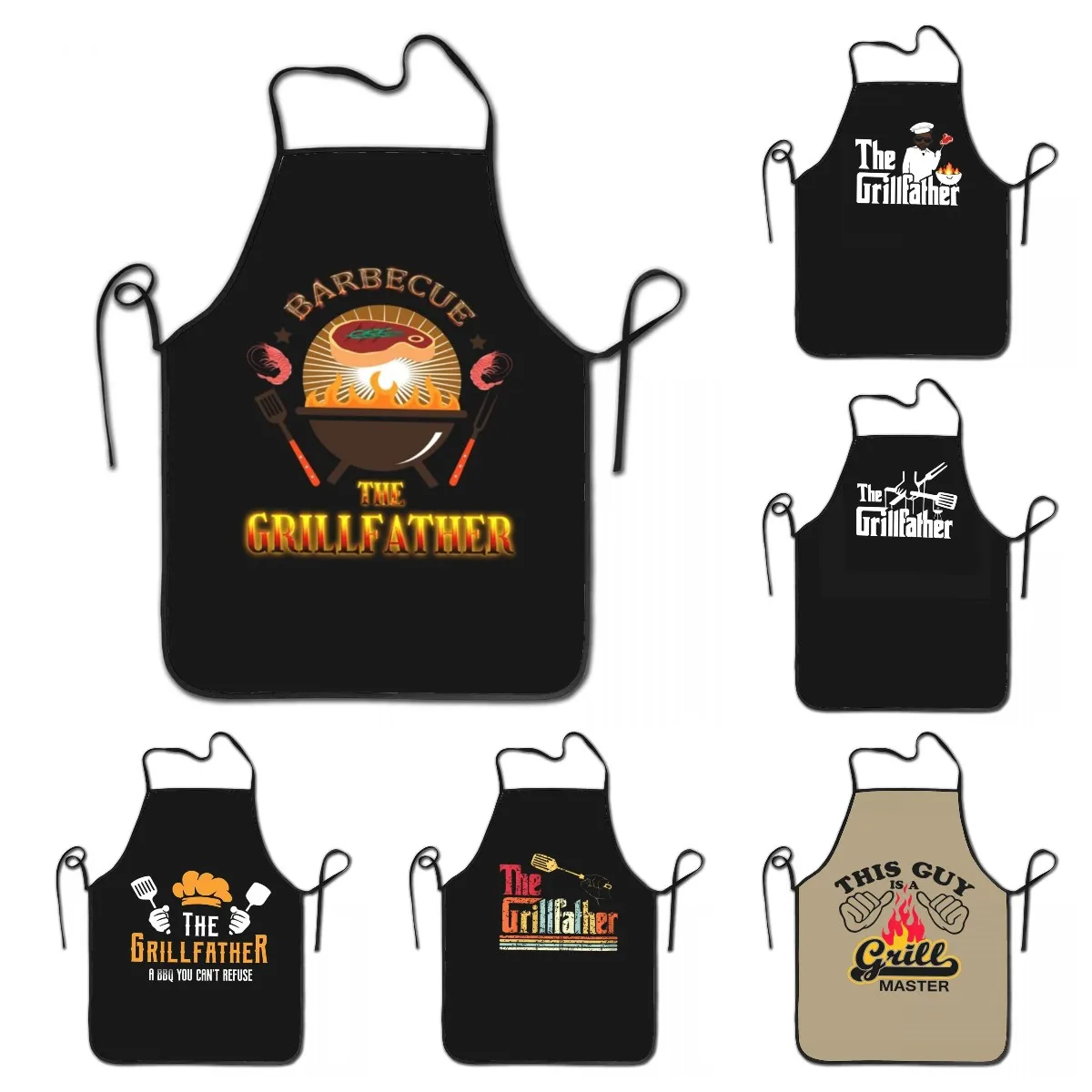 Funny Barbecue The Grillfather Bib Aprons Men Women Unisex Kitchen Chef BBQ Grill Tablier Cuisine for Cooking Baking Gardening