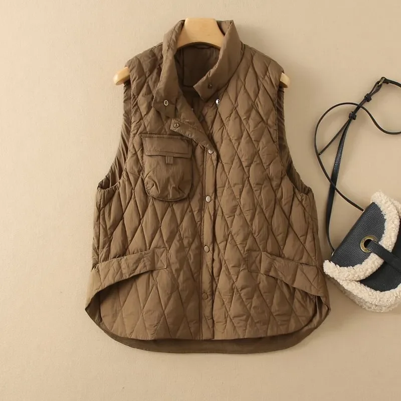 

Новый осенне-зимний дизайн, литературный женский короткий жилет с воротником-стойкой и ромбовидным пухом, куртка