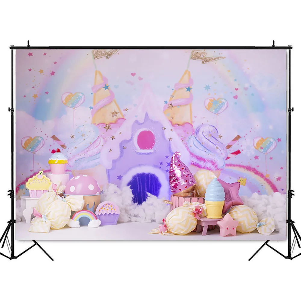 Sweet Donut Candy House Background for Photography Lollipop Theme Birthday Photo Booth Backdrop Banner Ice Cream Cone Photobooth