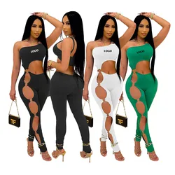 Custom LOGO Women's spring and autumn off-the-shoulder sexy tight casual jumpsuit