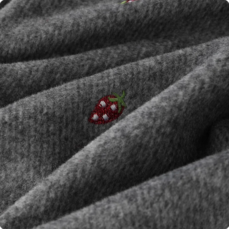 

Grey cute strawberry-embroidered woolen polyester fabric for autumn and winter coats and children's clothing diy fabric