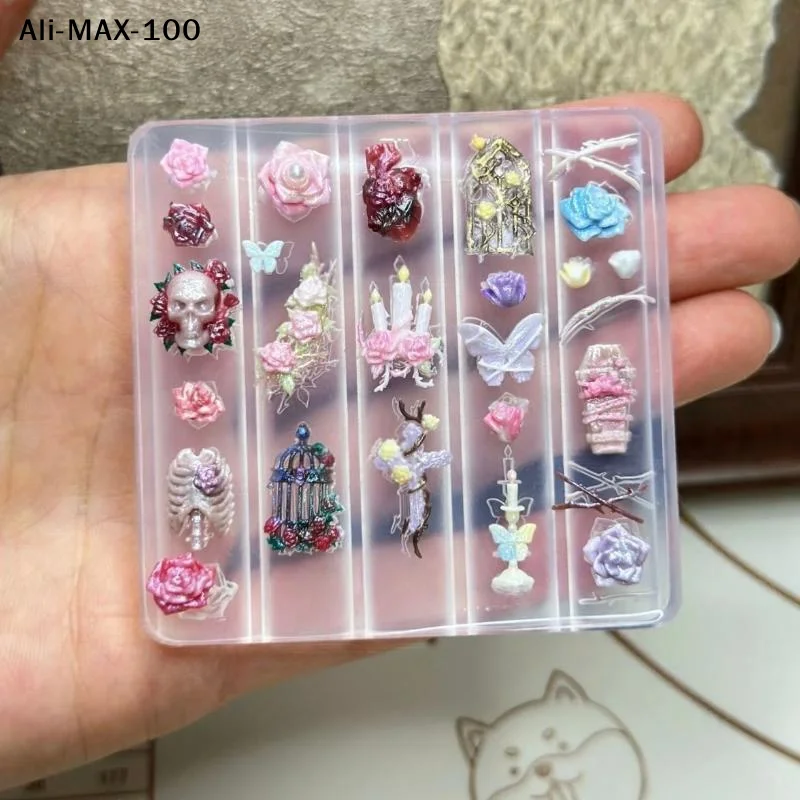 【MA3】3D Kreative Transparente Nagelform DIY Nagelkunst-Dekoration Rose Kerzenhalter Totenkopf Schmetterling Vogelkäfig Nagelkunst-Schnitzform