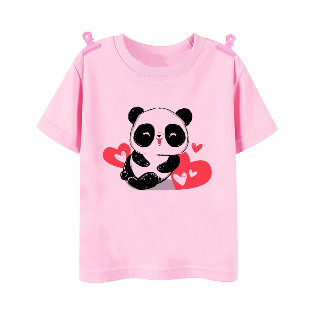 Flower Panda Printed Kids T-shirt  Boy Girl Short Sleeve T Shirt Toddler Summer Outfit Tops Casual T Shirt Cute Children Clothes