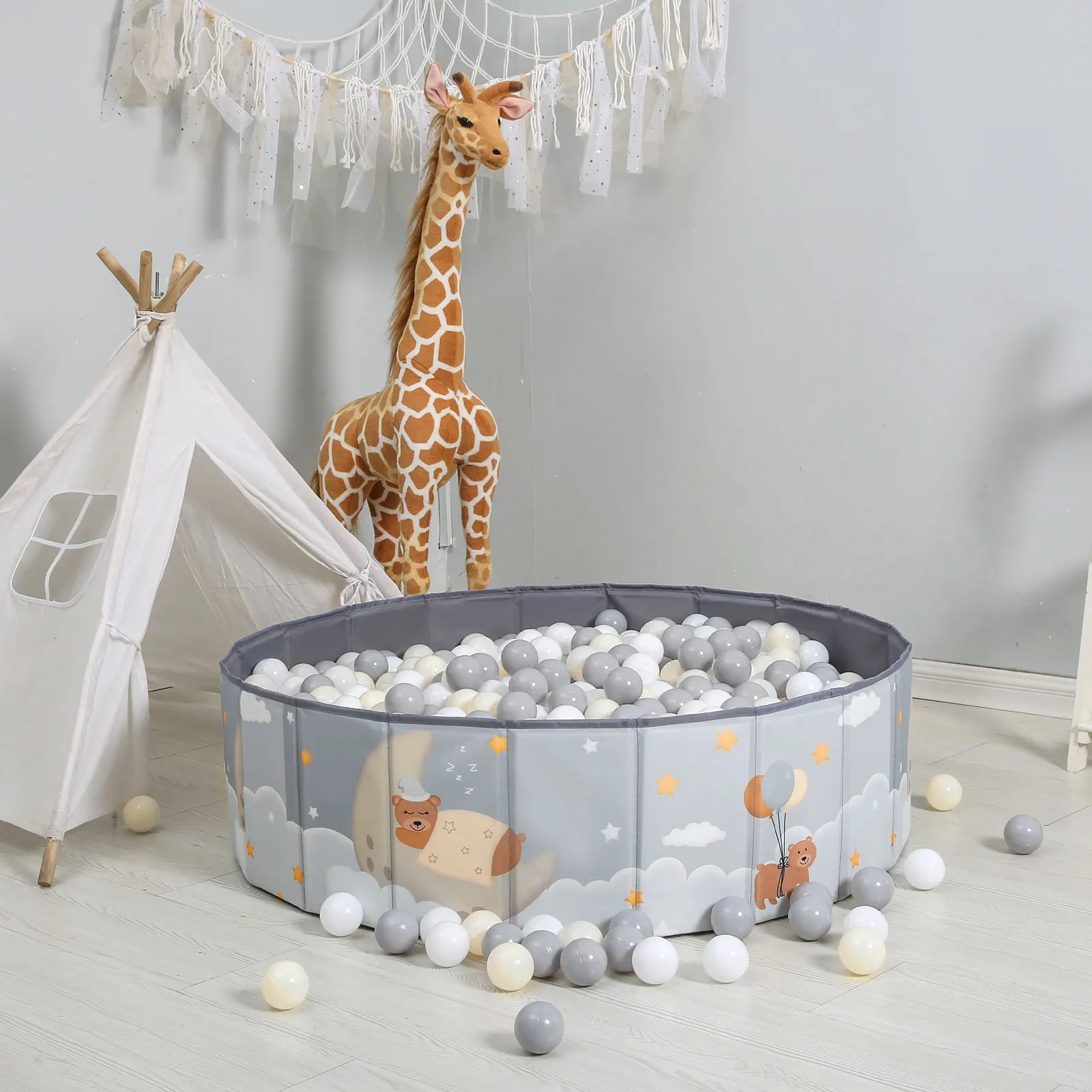 Basen z piłeczkami o średnicy 100 cm z wzorami (bez piłek) Basen z piłeczkami z tkaniny Oxford Okrągły basen do zabawy na świeżym powietrzu dla dzieci