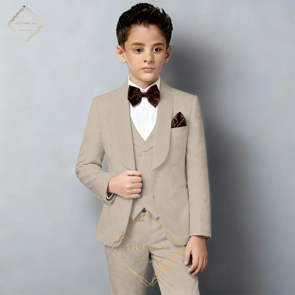 Jongens 3-delig prachtig jacquard pak blazer vest broek gentleman formele outfit voor bruiloft ceremonie