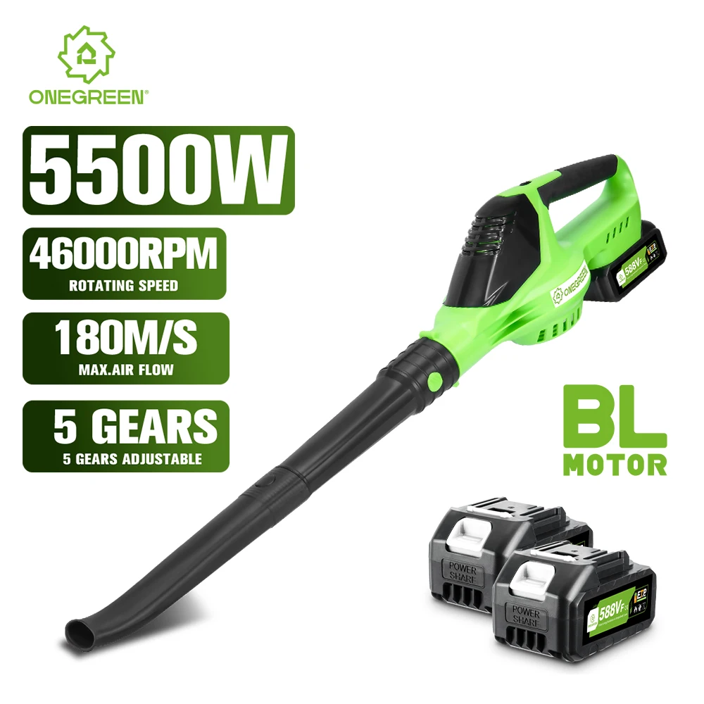 ONEGREEN 5500W souffleur d'air électrique sans brosse 5 vitesses souffleur de feuilles sans fil outil de nettoyage de poussière de neige pour Makita broche de batterie 18V