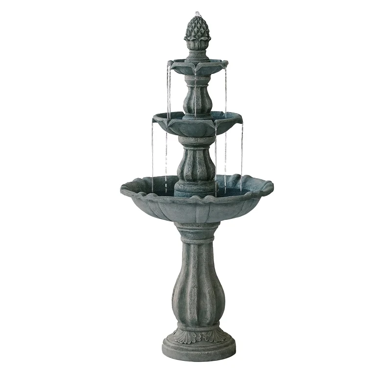 

Solar Power with Battery and Electric 3 Tier Portable Outdoor Fiberglass Resin Decorative Bird Bath Garden Water Fountain