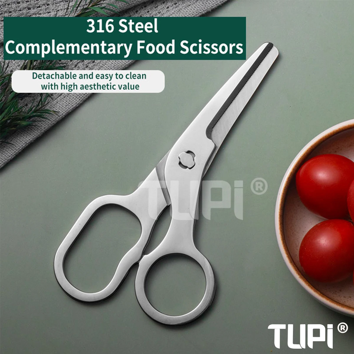 TUPI Baby Food Scissors - Food-Grade Stainless Steel with Detachable Blades | Safe for Noodles/Meats/Veggies & Dishwasher Safe