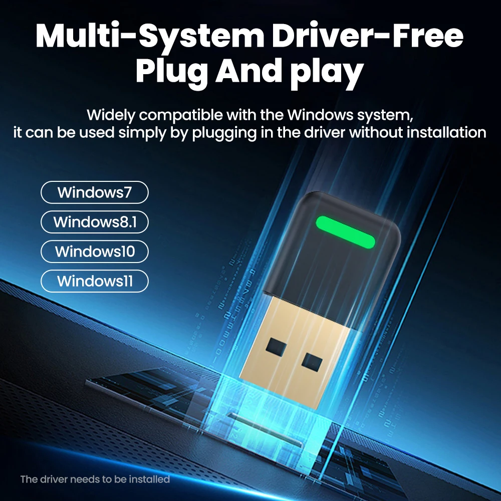 Adapter Bluetooth USB Bluetooth 6.0 Dongle do PC Windows 11 10 8.1 7 Bezprzewodowa mysz Klawiatura Odbiornik audio Nadajnik USB