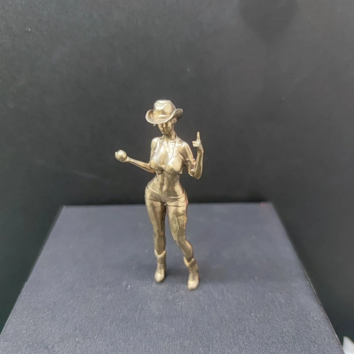 Copper Western Cowgirl Billiard Decorative Miniature Figurine- Handmade Elegant Home Desk Ornament