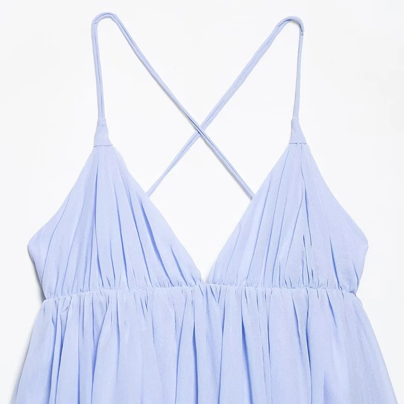 فستان نسائي صيفي 2025 أنيق بياقة على شكل V وتصميم واسع من البوليستر 00٪ قطعة واحدة من ماركة Z