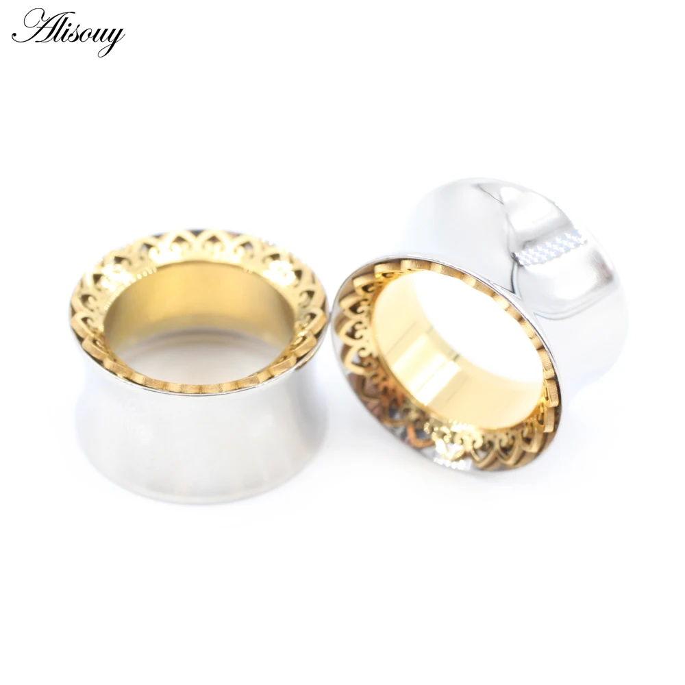 1PC Stainless Steel Inner Carved Pattern Heart Flared Ear Tunnels Plugs Expanders Stretcher Gauges Earring Piercing Body Jewelry