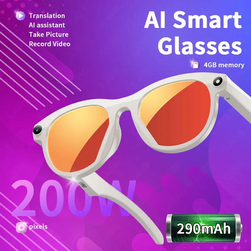 

AI Smart Glasses 4GB Memory Recording Videos Photo Recognition Answer Translation 290mAh WiFi Transmission Bluetooth Glasses New