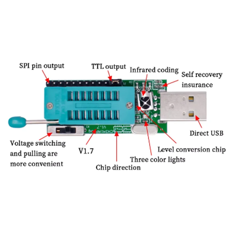 XINANDI CH341A Programmer V1.7 1.8V Level Shift W25Q64FW W25Q128FW Gd25LQ64
