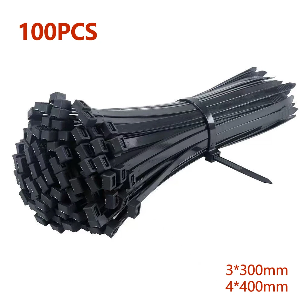 

100Pcs Black Self-locking Plastic Nylon Tie 3x300cable tie fastening ring4x400 Adjustable zip wraps strap nylon cable tie set