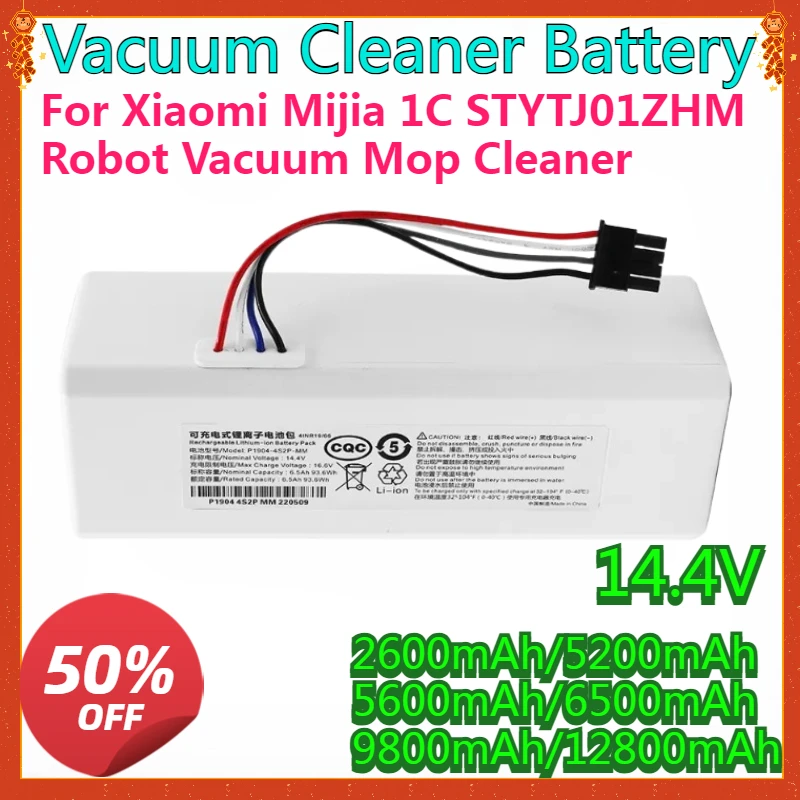

New 14.4V 12800mAh Robot Vacuum Cleaner 1C Battery for Xiaomi Mijia 1C STYTJ01ZHM Robot Vacuum Mop Cleaner 18650 Batteries