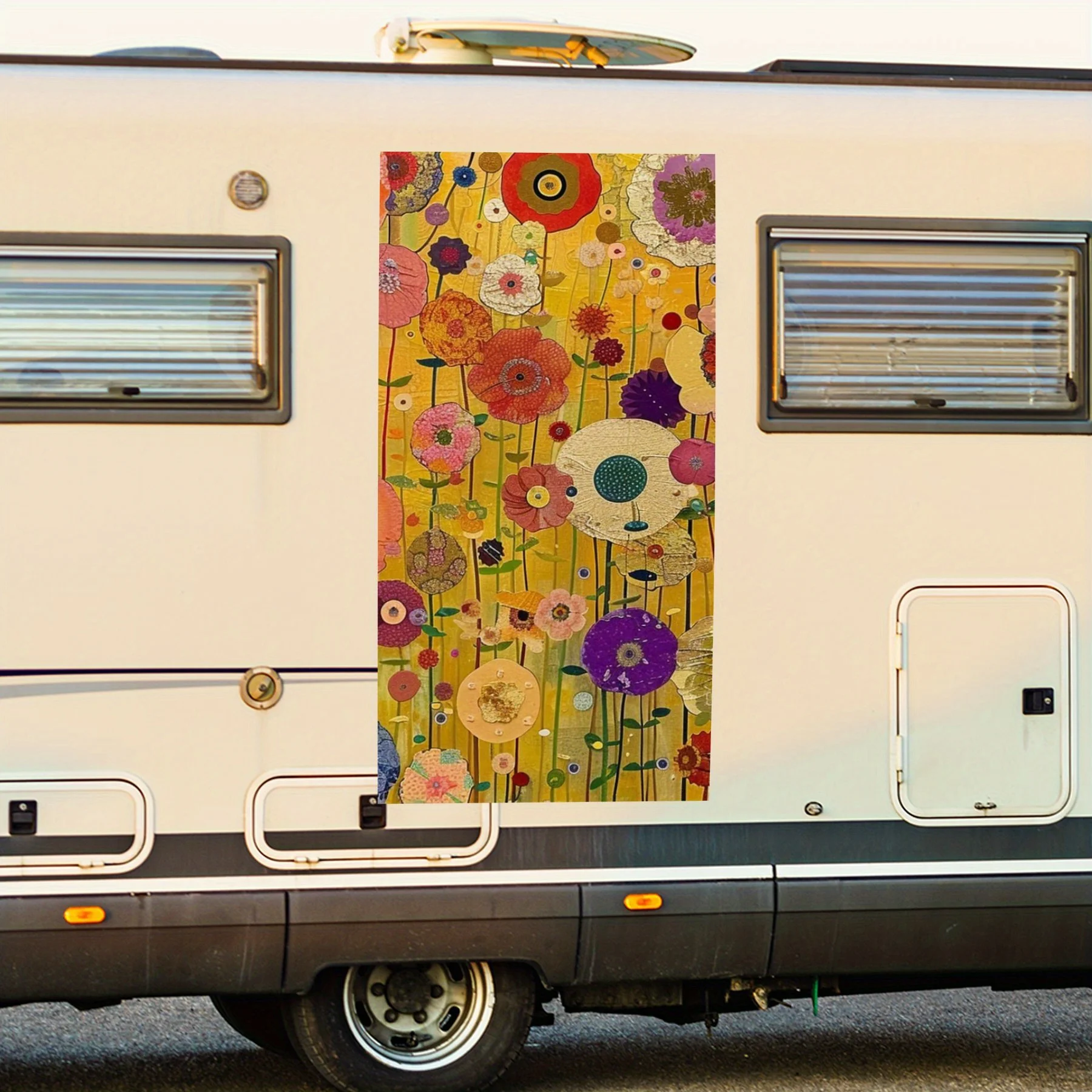 

Colorful Flower Sea Motorhome Car Door Sticker PVC Self Waterproof Stick, Striking Auto Exterior Accessories Decor Protect Gift