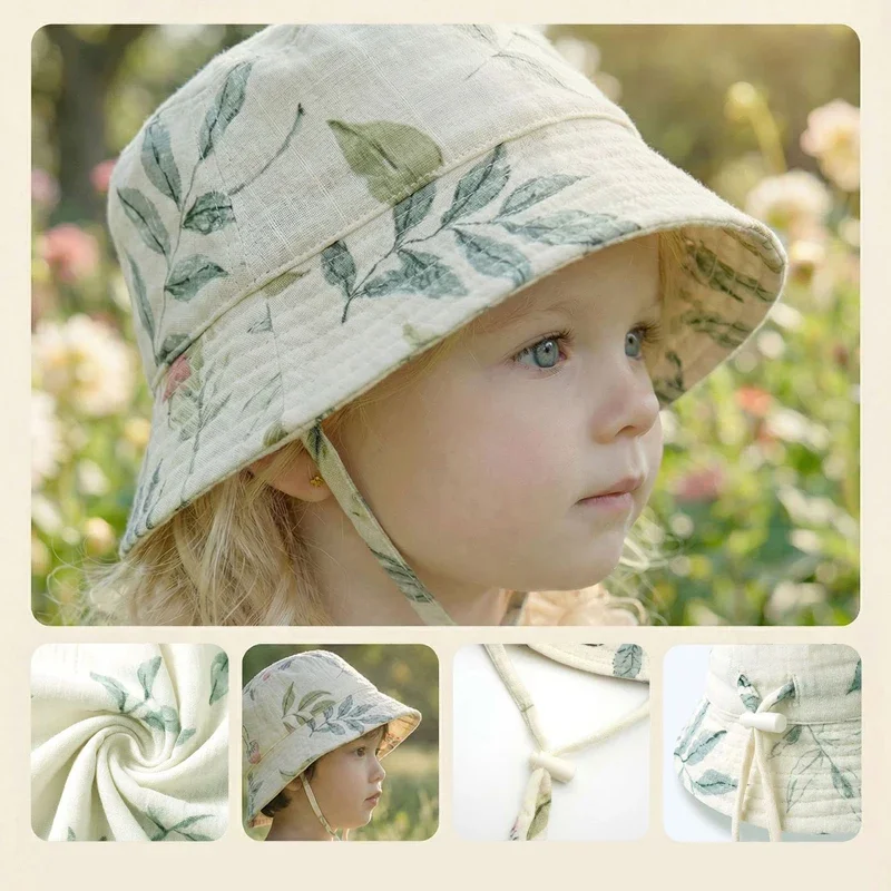 Muslin Baby Summer Hat Adjustable Kids Sun Hat 100% Cotton Children Panama Hats Infant Cap Toddler Bucket Hats 1-3Y