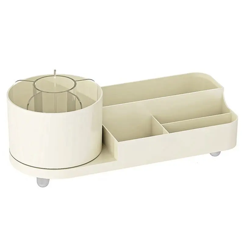 

B03C-Органайзер для кистей для макияжа большой вместимости для туалетного столика 360 ° Вращающаяся подставка для косметики с держателем для кистей