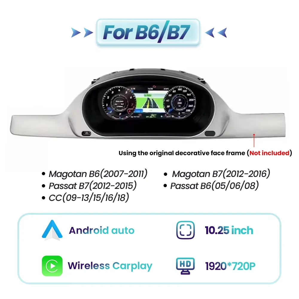 12,3 inch LCD digitaal dashboardcluster voor VW Golf 6 7 MK7 Passat B6 B8 B7 US-versie draadloze CarPlay Android Auto instrumentenpaneel - afbeelding 1
