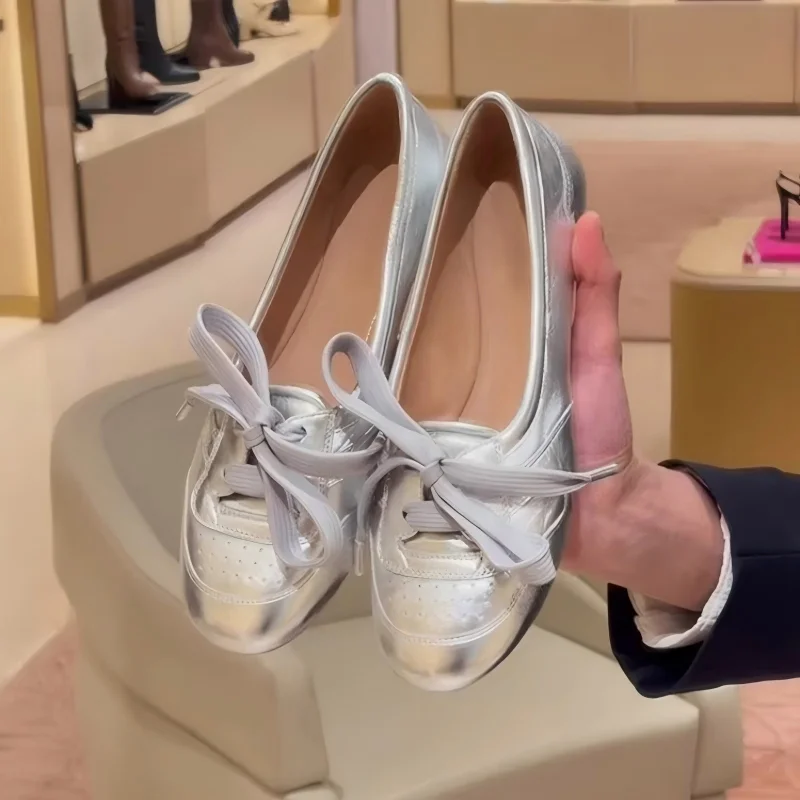 Ballerinas Damen mit Schleife, Weiche Kunstleder Flache Schuhe, Französische Retro Bootsschuhe, Bequeme Slip-On Sneaker zum Wandern, Lässige Halbschuhe Frauen, Komfortable Alltagsschuhe Rundzehe. – Detail 3