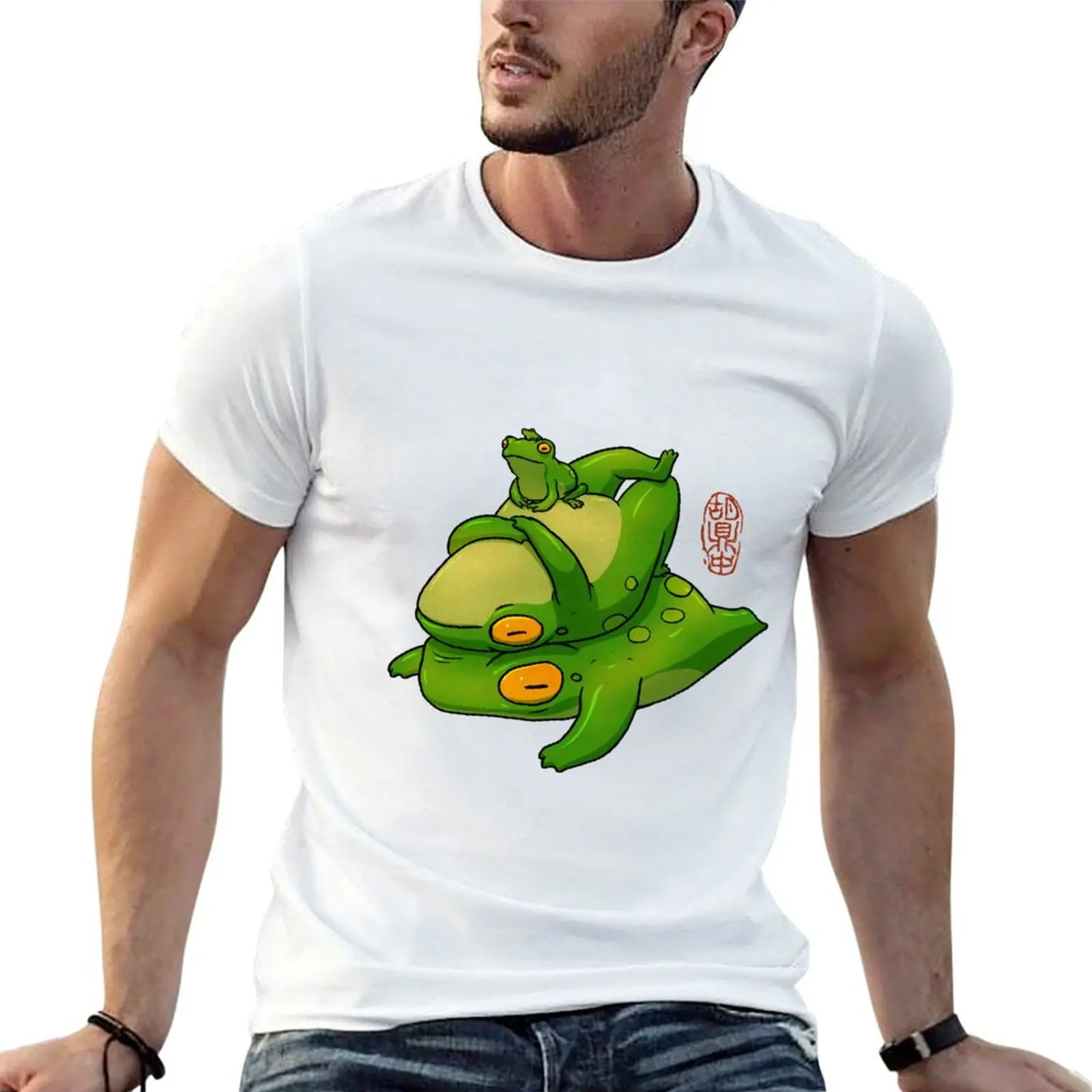 

cute frog stack family T-Shirt man t shirt summer t shirts for man cotton funny man t shirt heavy cotton T-shirt
